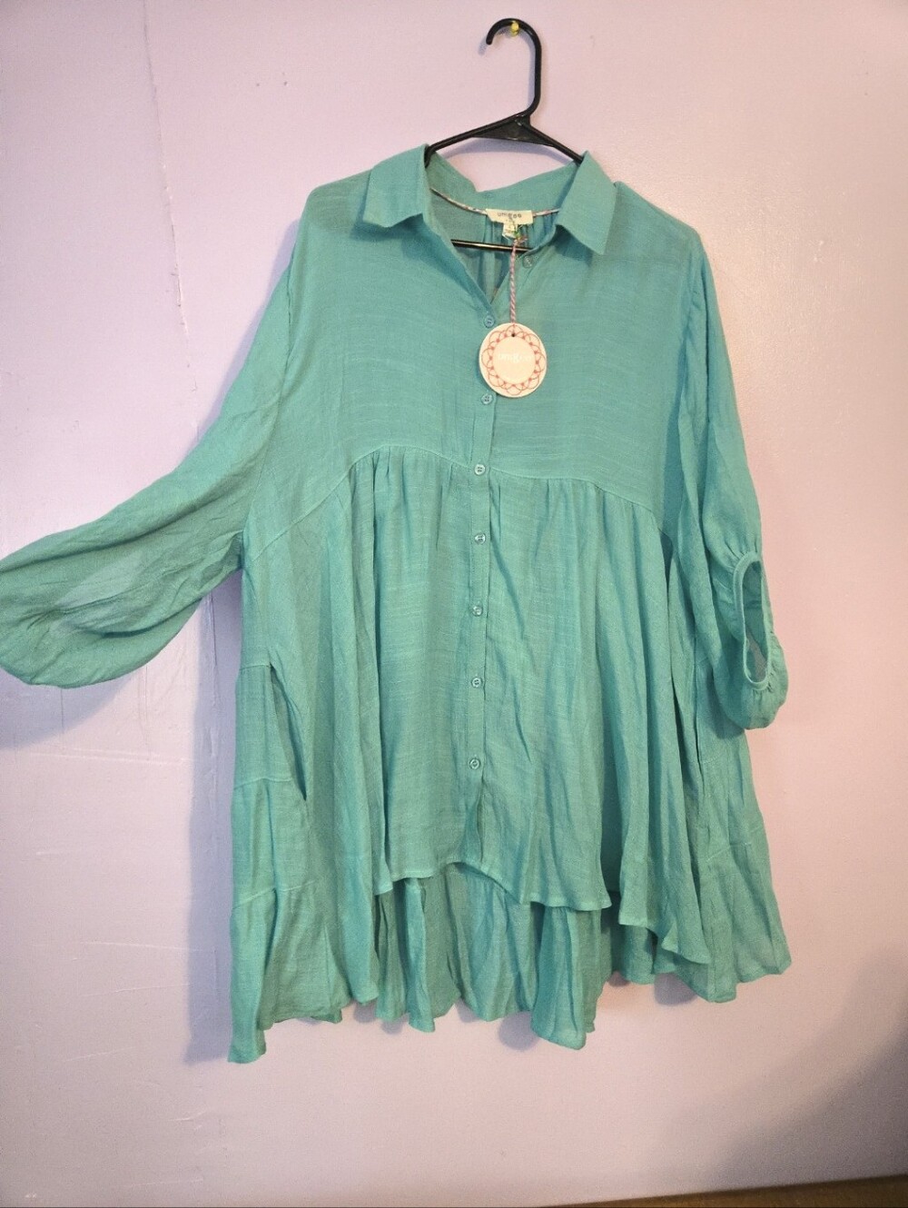 Umgee LRG Teal Button-Down Flowing Tunic Top